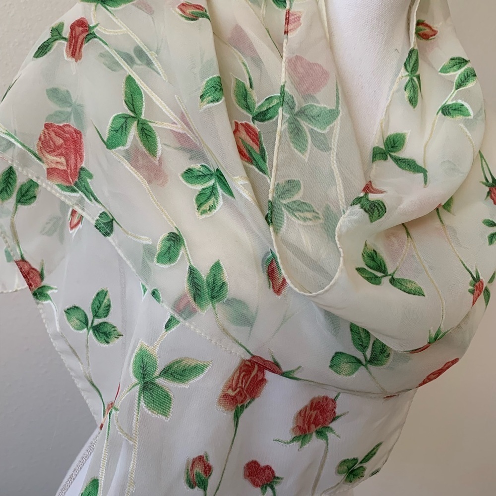 Floral Print Scarf with Red and Green Accents - Picture 2 of 6